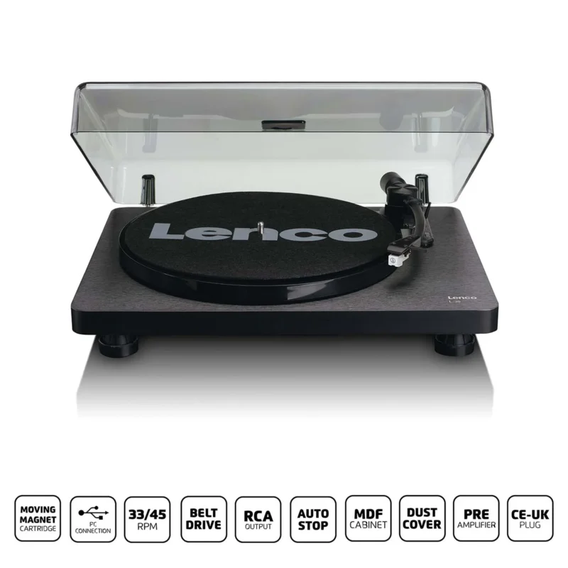 Lenco, L-30BK, Record Player, USB Turntable, PC Encoding, Vinyl Player, Belt Drive Turntable, LP Player, Vinyl to Digital, Home Audio System, Stereo Turntable, Retro Audio, Modern Vinyl Player, Black Turntable, Music System, Vinyl Collection