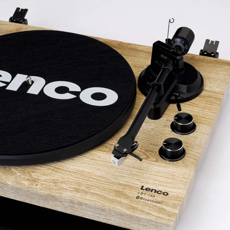 Lenco LBT-188PI Bluetooth record player with Audio-Technica cartridge and USB recording, premium wooden vinyl turntable for home audio setup