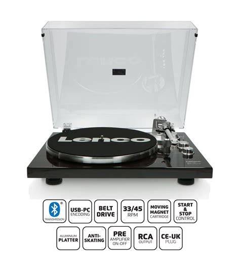 Lenco LBT-188WA Bluetooth record player with Audio-Technica cartridge and USB recording, premium wooden vinyl turntable for home audio setup