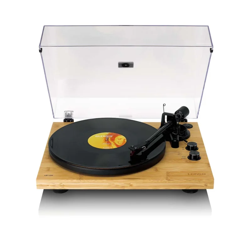 Lenco LBT-335BA Bluetooth bamboo record player with belt-drive system and USB recording, premium vinyl turntable for home audio setup