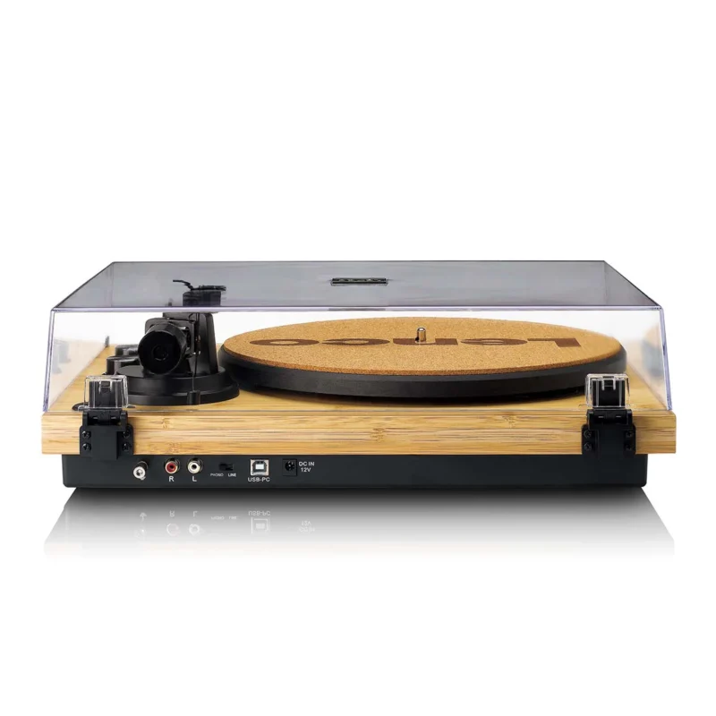 Lenco LBT-335BA Bluetooth bamboo record player with belt-drive system and USB recording, premium vinyl turntable for home audio setup