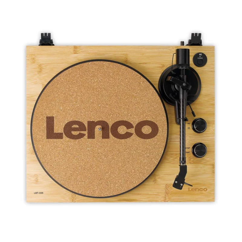 Lenco LBT-335BA Bluetooth bamboo record player with belt-drive system and USB recording, premium vinyl turntable for home audio setup