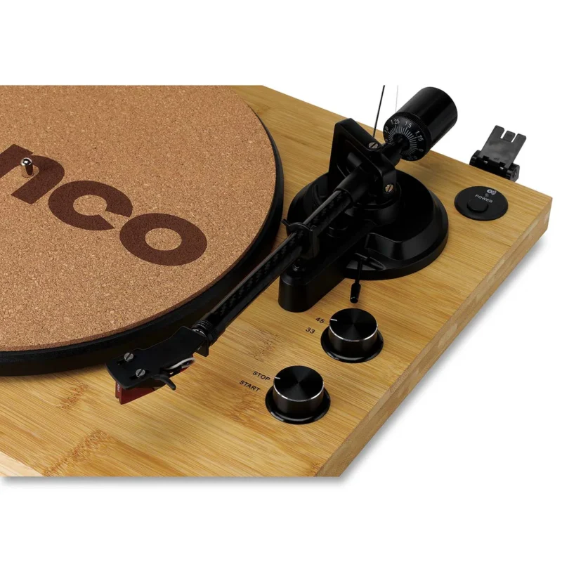 Lenco LBT-335BA Bluetooth bamboo record player with belt-drive system and USB recording, premium vinyl turntable for home audio setup