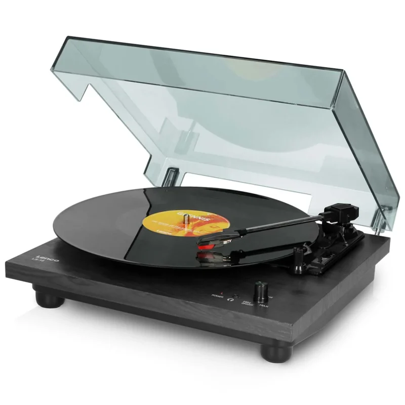 Lenco LS-10BK record player with built-in speakers and stylish black finish for easy vinyl playback