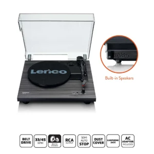 Lenco LS-10BK record player with built-in speakers and stylish black finish for easy vinyl playback
