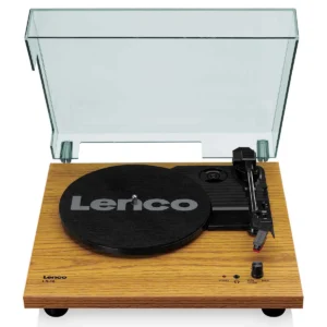 Lenco LS-10BK record player with built-in speakers and stylish black finish for easy vinyl playback