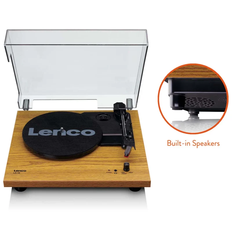 Lenco LS-10BK record player with built-in speakers and stylish black finish for easy vinyl playback
