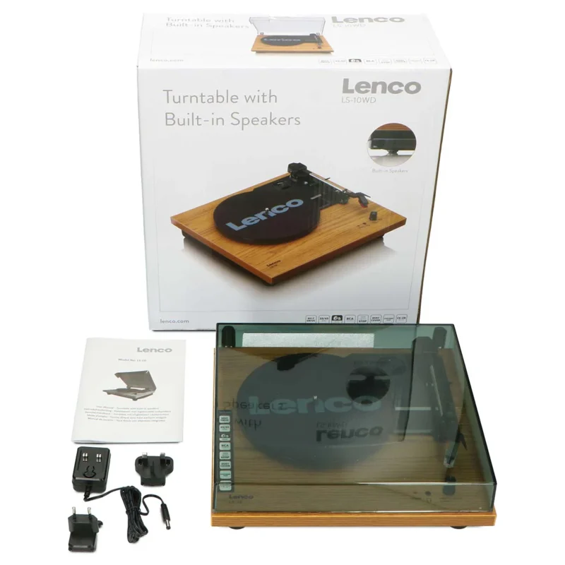 Lenco LS-10BK record player with built-in speakers and stylish black finish for easy vinyl playback
