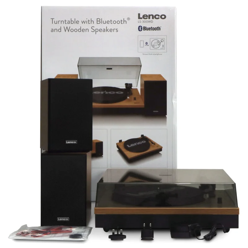 Lenco LS-300WD Bluetooth record player with elegant wooden finish for premium vinyl playback