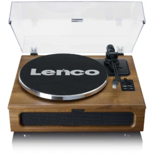 Lenco LS-410WA record player with 4 built-in speakers and Bluetooth, all-in-one wooden vinyl turntable for home audio setup