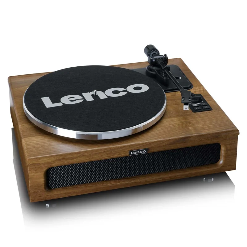 Lenco LS-410WA record player with 4 built-in speakers and Bluetooth, all-in-one wooden vinyl turntable for home audio setup