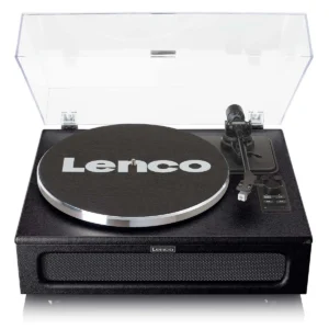 Lenco LS-430BK record player with 4 built-in speakers and black finish, Bluetooth vinyl turntable for home audio setup