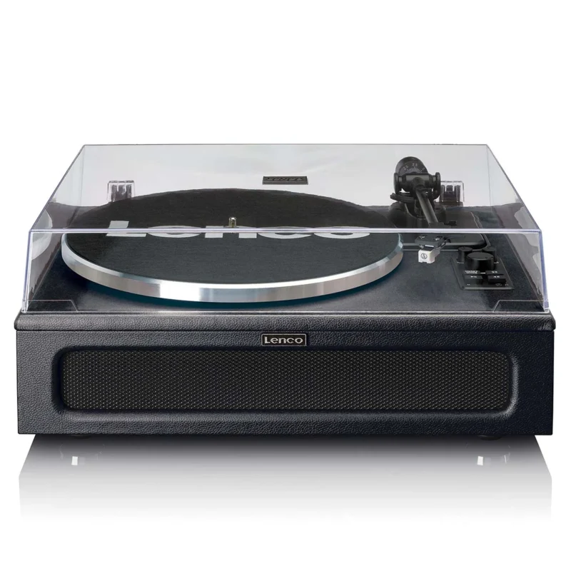 Lenco LS-430BK record player with 4 built-in speakers and black finish, Bluetooth vinyl turntable for home audio setup