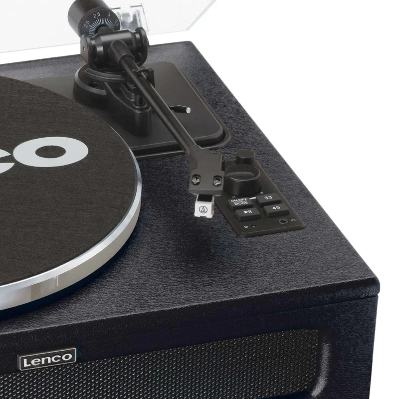 Lenco LS-430BK record player with 4 built-in speakers and black finish, Bluetooth vinyl turntable for home audio setup