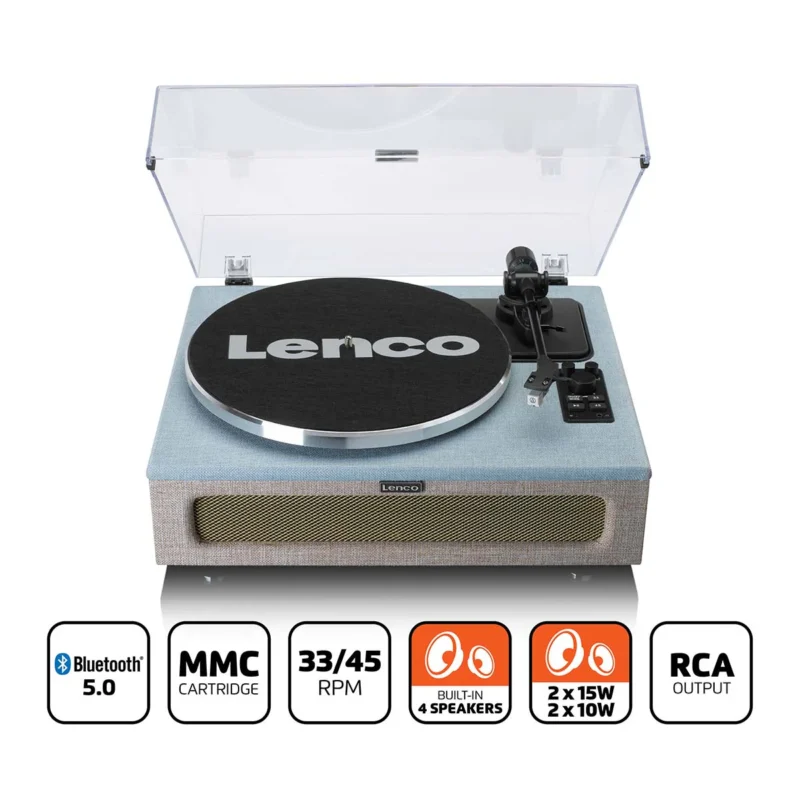 Lenco LS-440BUBG Bluetooth record player with 4 built-in speakers and premium wooden finish for vinyl music playback