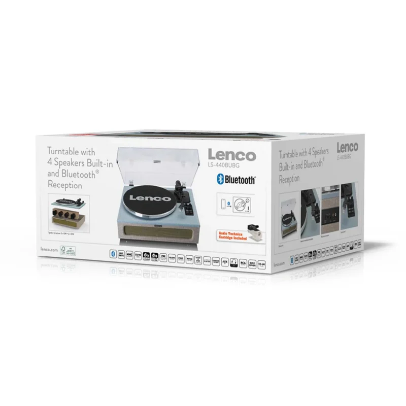 Lenco LS-440BUBG Bluetooth record player with 4 built-in speakers and premium wooden finish for vinyl music playback