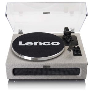 Lenco LS-440GY Bluetooth record player with 4 built-in speakers and stylish grey finish for premium vinyl playback