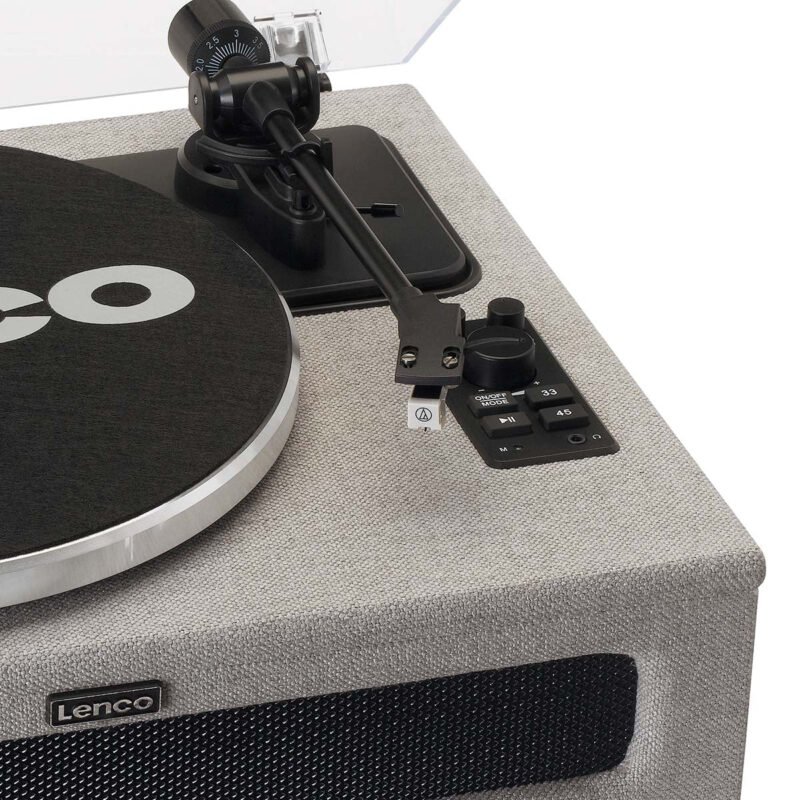 Lenco LS-440GY Bluetooth record player with 4 built-in speakers and stylish grey finish for premium vinyl playback