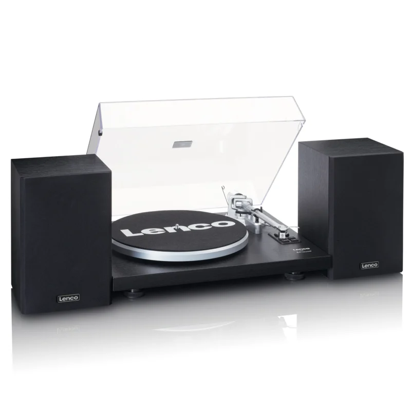 Lenco LS-500BK Bluetooth record player with built-in amplifier and premium black finish for high-quality vinyl playback