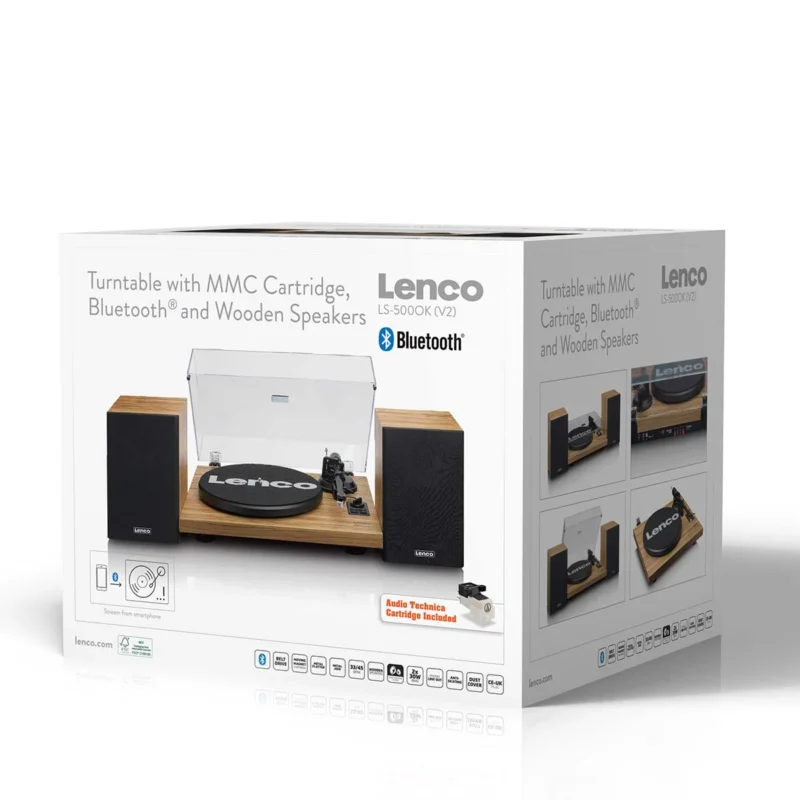 Lenco LS-500OK Bluetooth record player with built-in amplifier and elegant oak finish for premium vinyl playback
