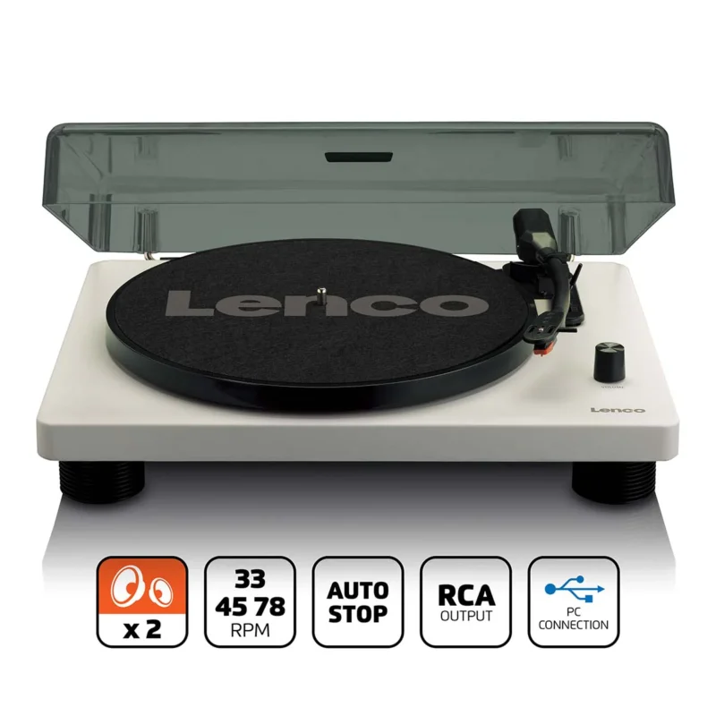 Lenco LS-50GY USB record player with built-in speakers and modern grey finish for vinyl playback and recording