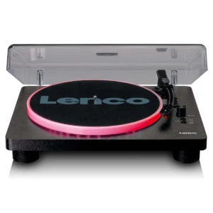 Lenco LS-50LED BK black record player with built-in speakers, LED lighting, and PC encoding functionality