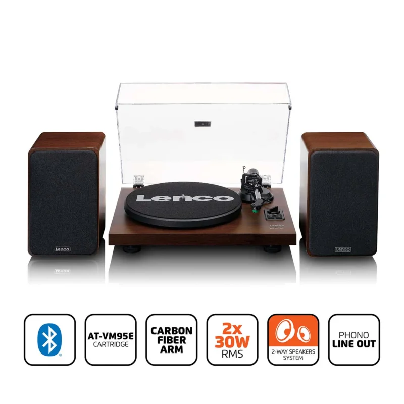 Lenco LS-600WA Bluetooth record player with built-in amplifier and premium wooden finish for high-quality vinyl playback
