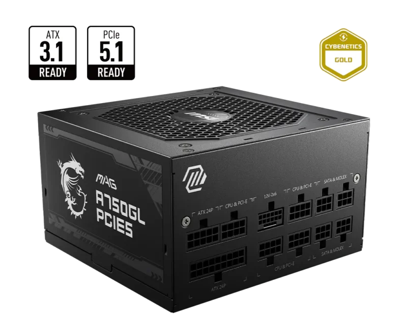 MSI MAG A750GL 750W GOLD SMPS – 80 PLUS Gold ATX 3.1 PCIe 5.0 Power Supply with 750 W, 120 mm FDB Fan & 16‑pin Cable, Great for RTX 40/50 Gaming Builds 2 MSI MAG A750GL 750W GOLD SMPS