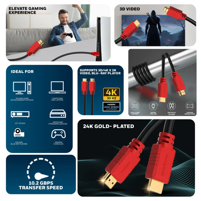 Honeywell HDMI 1.4 - 3 Mtr with Ethernet HC000002 | Ultra-Clear 4Kx2K 3D Support 1 Honeywell HDMI 1.4 - 3 Mtr with Ethernet