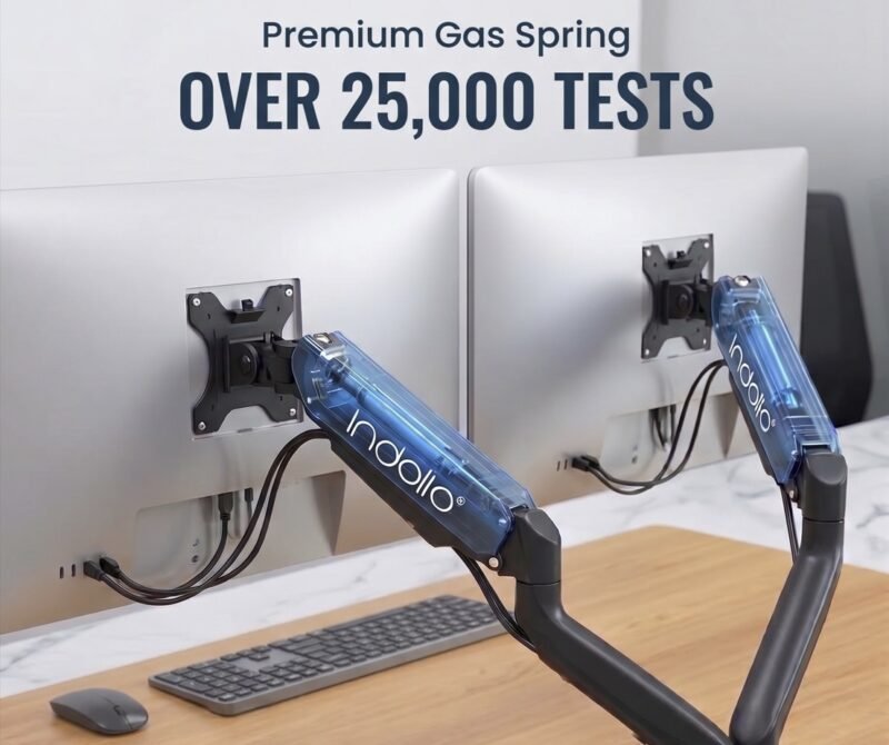 INDALIO Dual Monitor Arm – Smooth Gas Spring Technology for Traders & Developers, Zero Cable Clutter 3 INDALIO Dual Monitor Arm