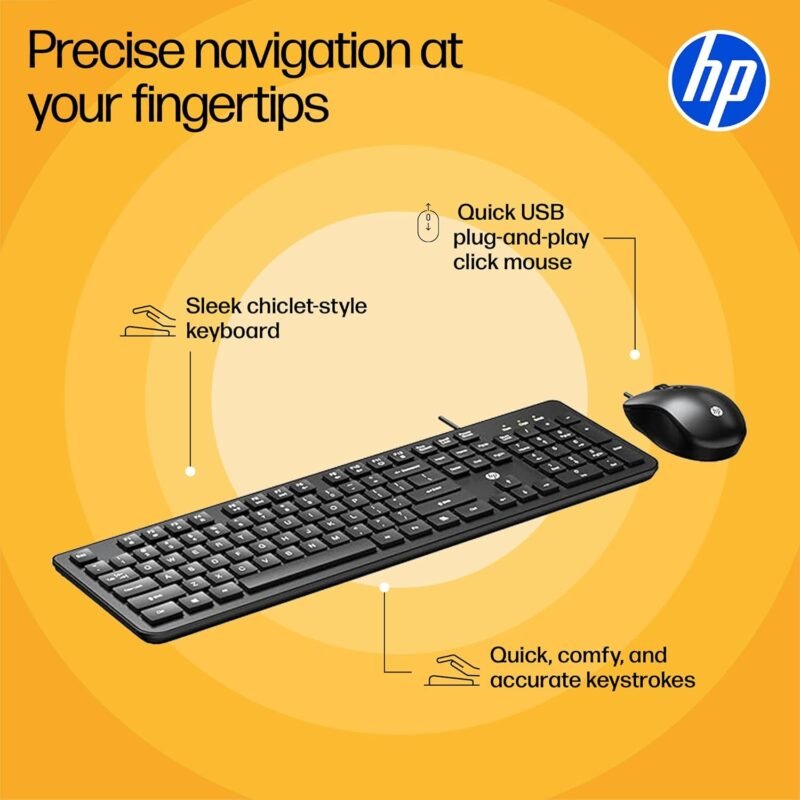 HP KM190 Wired Keyboard and Mouse Combo AB3D3AA | Full-Size, Plug-and-Play, Durable Office Set 1 HP KM190 Wired Keyboard and Mouse Combo