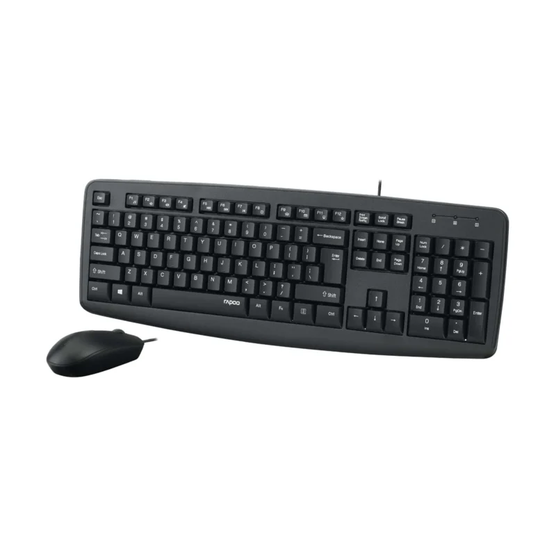 Rapoo NX1600 USB Wired Keyboard and Mouse Combo Black | Spill-Resistant, Full-Size, Comfortable Office Set 1 Rapoo NX1600 USB Wired Keyboard and Mouse Combo