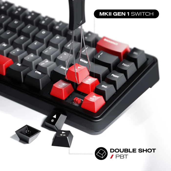Cybeart Akula 65 Compact Tri-Mode WIRELESS Gaming Keyboard BLACK