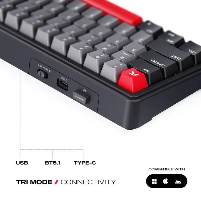 Cybeart Akula 65 Compact Tri-Mode WIRELESS Gaming Keyboard BLACK